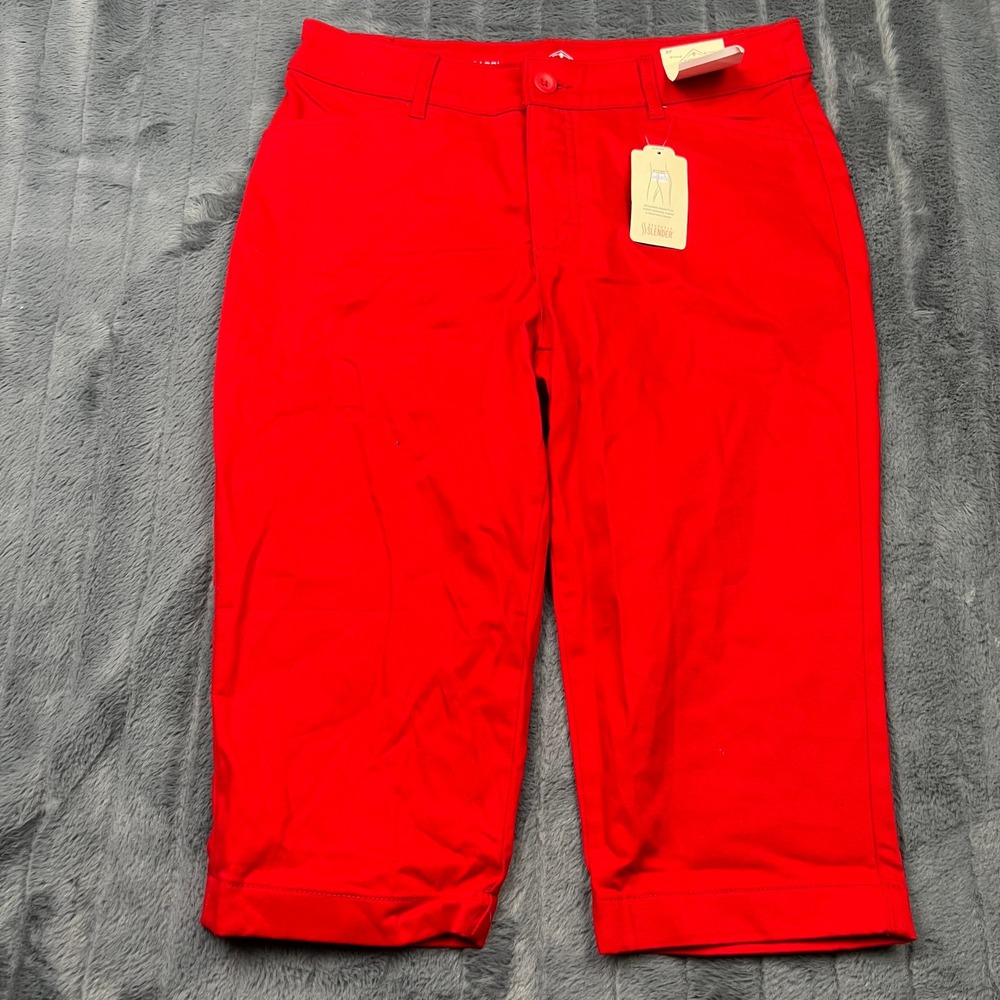 St Johns Bay Secretly Slender Red Capri Pants Petite 8P Mid Rise Tummy Control